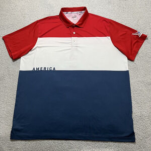 Puma Volition Polo Shirt Mens XL Performance Stripe Golf USA Flag America